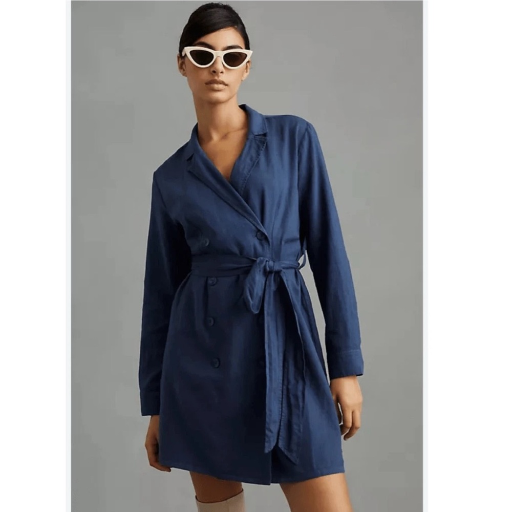 Cloth & Stone Linen-Blend Blazer Dress – Size Small (Navy Blue)